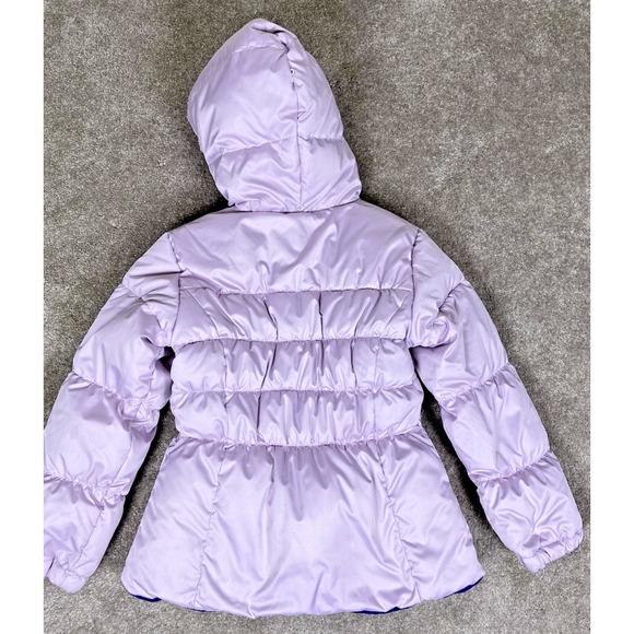 Lands End Girls Puffer Reversable Hooded Ski Jacket Down Insulated Med 5-6 - Picture 2 of 6